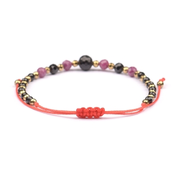 Bransoletka celebrytka czarny TURMALIN RUBIN HEMATYT ochrona i optymizm